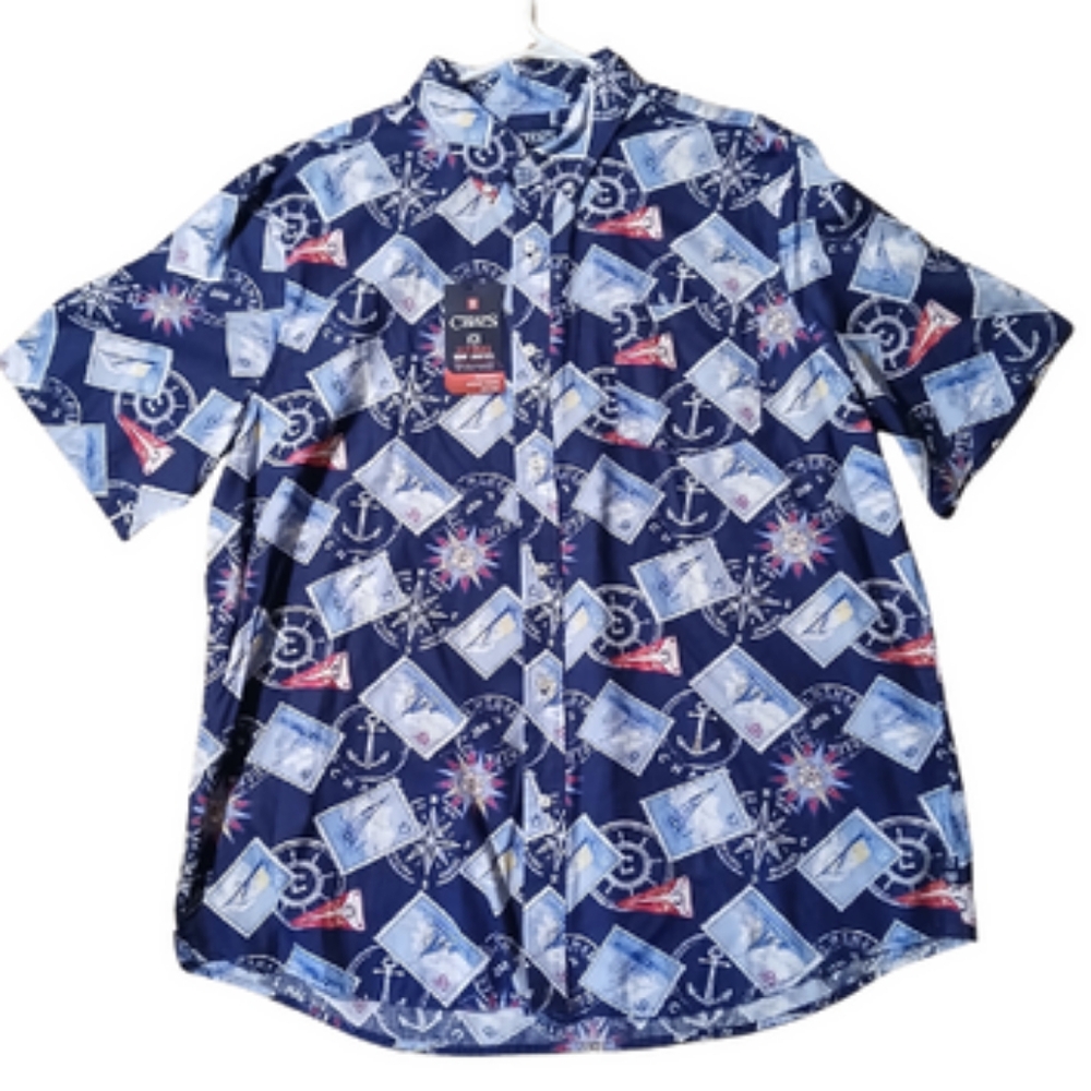 Navy Blue CHAPS Ralph Lauren 1978 Nautical Pattern Men's Casual Shirt 2X "NEW"